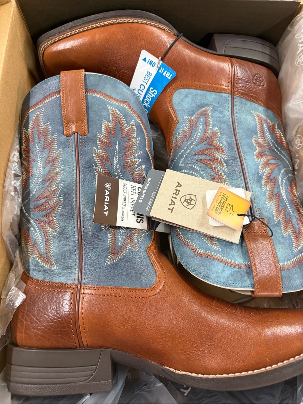 Ariat Two-Tone Tan and Blue Western Cowboy Boots